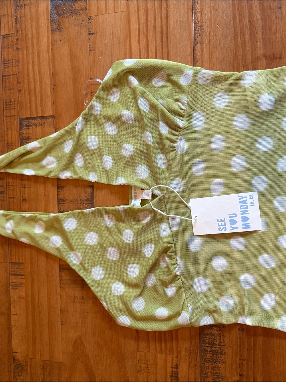 NWT - Y2K Mesh Women’s Halter Polka Dot Tank Top - Light Green - Picture 4 of 5